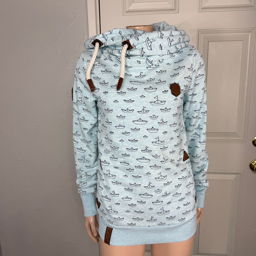 Naketano Women's Hoodie Medium Sweatshirt Pullover Sail Boat Cotton Hooded W4-2